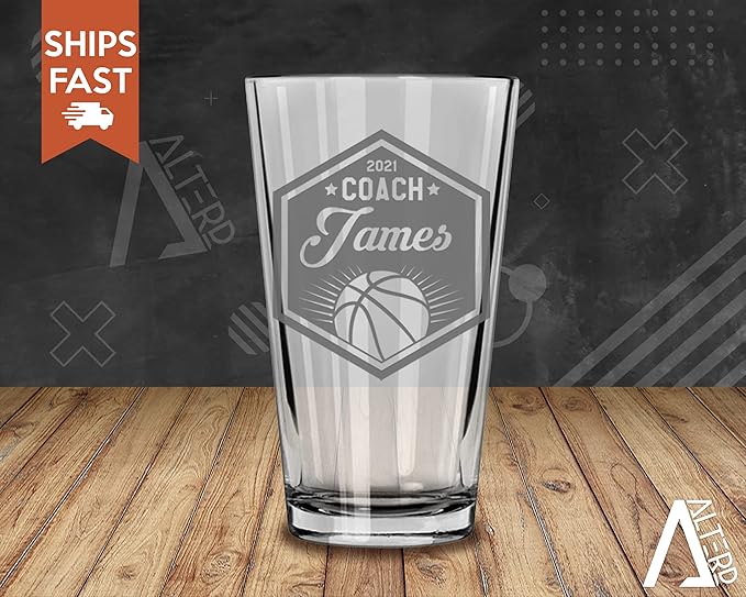 Basketball Coach Beer Glasses - Basketball Coach Gifts Personalized Coach Pint Glass Engraved Coach Award Basketball Beer Glass End of Season Gifts Coach (Basketball, Single Pint Gift Box)