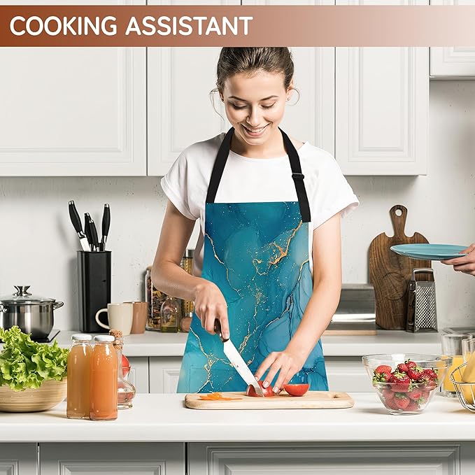 Kitchen Apron with Pocket,Waterproof Adjustable Neck and Long Ties, Cooking Baking Gardening Painting Apron for Women