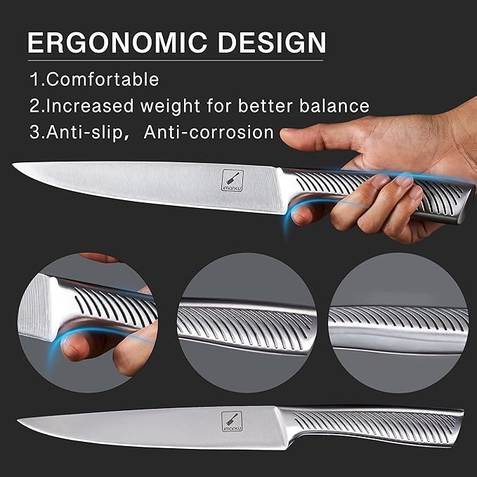 Knife Block Set, 14Pcs High Carbon Stainless Steel Knife Set with Block, Kitchen Knife Set Black, Dishwasher Safe, Build-in Sharpener