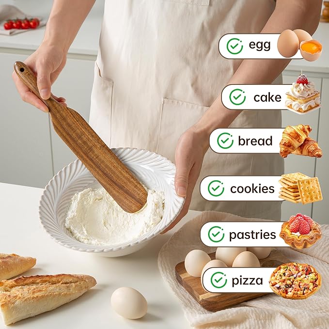 12 PCS Acacia Wooden Spoons for Cooking - Heat-Resistant, Comfort Grip,Easy to Clean, Non-stick Friendly - Kitchen Utensil Set with Holder, Spoon Rest & 6 Hooks, Ideal for Gifting