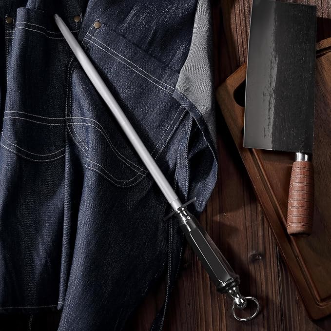 Honing Steel Professional Knife Sharpeners,12 inch Sharpening Steel Honing Rod,High Carbon Sharpening Rod, Fine Lines, High hardness, Wear Resistant, knife sharpening