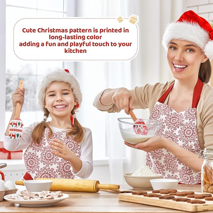 Nitial 10-Piece Christmas Silicone Spatula Gift Set with Wooden Handle Santa Spatula for Kitchen & Baking, Includes Cards for Women - Vintage Color