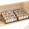 4-Tier-Spice-Rack-Organizer-for-Cabinet, Adjustable Depth Spice Holder Shelf For Countertop Pantry Cupboard, Metal Tiered Seasoning Organizer,Display Shelf Riser (Black-2 Pack)