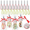 24 Sets 8 Inch Christmas Whisks Gifts DIY Fillable Christmas Tree Ornaments Xmas Colored Silicone Whisks for Cooking Heat Resistant Egg Beaters with Card Rope Bag for Candy Holder