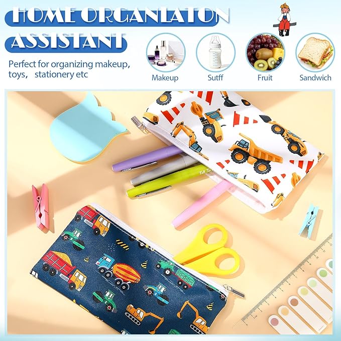 Chumia 6 Pcs Reusable Snack Bags Christmas Gifts Food Safety Washable Snack Bags Lunch with Zipper Portable Sandwich Bag Food Storage Pouch Double Layer(Truck,6.9 x 3.7 Inches)