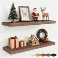 Fun Memories Floating Shelves for Wall, 32 Inch Rustic Wood Wall Mounted Shelves for Bathroom, Bedroom, Kitchen, Living Room, Deep Floating Shelves for Storage & Home Decor (Walnut, Set of 2)
