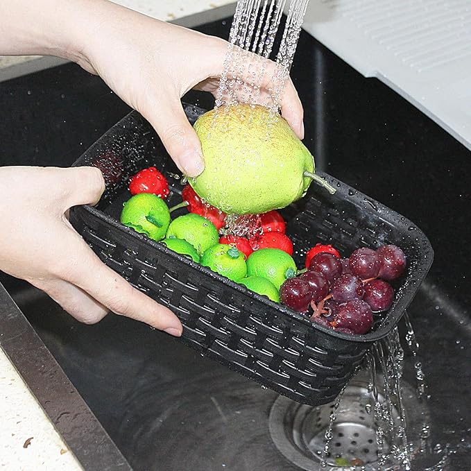 Soddeph Plastic Storage Baskets for Cabinets, Household Pantry Organization with Handle,Organizer Bins for Room,Bathrooms,Under-Sink,Kitchen (Black, XS-3PACK)