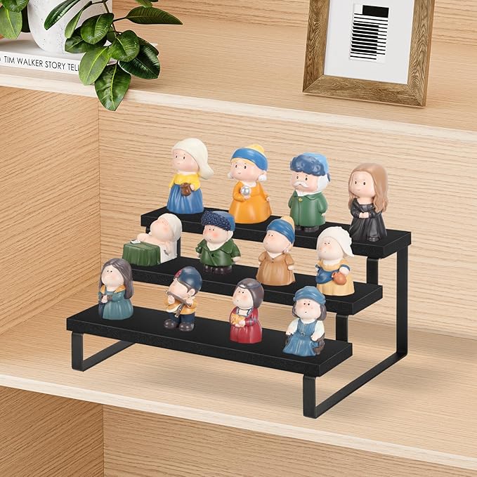 YINMIT Wooden Display Riser Stand, Tiered Perfume and Cologne Organizer Stand, 3 Tier Spice Rack Organizer, Rustic Display Shelf for Candles (3 Tier,Black)