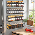 Magnetic Spice Rack for Refrigerator Seasoning Organizer for Spice Fridge Shelf storage Magnetic Shelf with Hook for Oven(4pack-Cut out-Black)