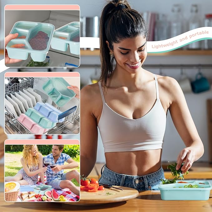 Honeydak 5 Pack Snack Containers 4 Compartment Bento Snack Boxes Reusable Lunchable Containers with Lids Divided Meal Prep Lunch Food Storage Box for School Work Travel(Macaroon,Mixed)