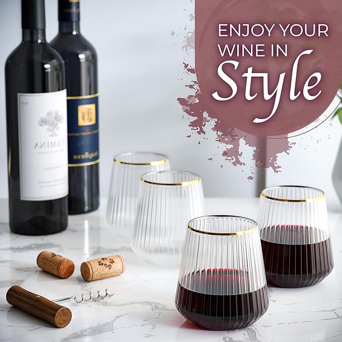 Exquisite 24 Pcs Unbreakable Stemless Plastic Wine Glasses Disposable Wine Glasses Stemless 12 Oz Gold Rimmed Plastic Cups Reusable Clear Party Cups Disposable Cocktail Glass For Weddings & Events