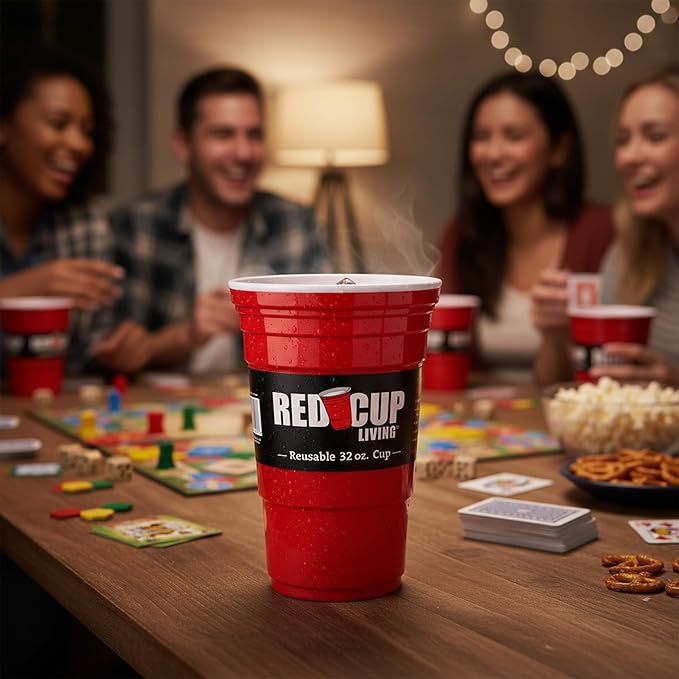 Red Cup Living 32Oz Tumbler, Insulated Reusable Plastic Drinking Glasses, Summer Cup, Beer Stein, Travel Coffee Tumbler for Hot & Cold Drinks, Water Container Kitchen Cup, Party Essentials Pack of 4