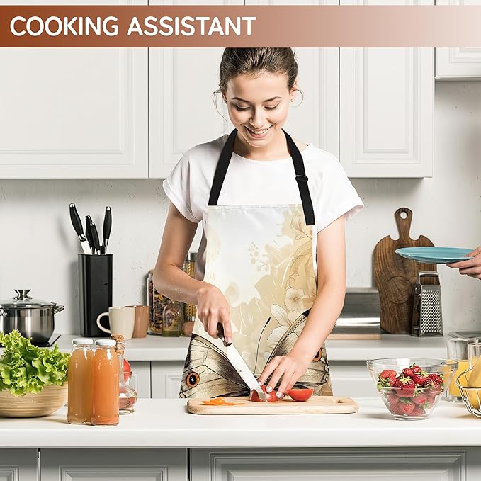 Cooking Apron for Women and Men,Adjustable Chef Bib Apron with 2 Pockets, Water and Oil Resistant for Kitchen Use