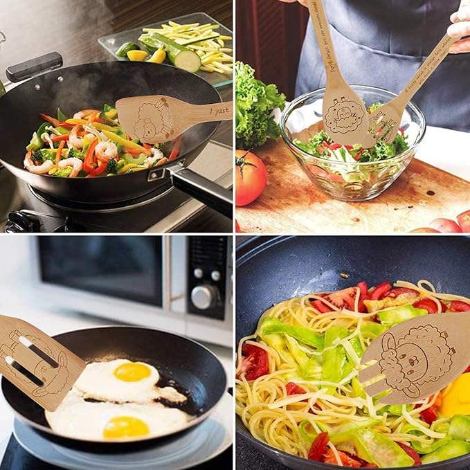 5PCS Sheep Wooden Cooking Spoons Set Sheep Gifts for Women Kitchen Decor Bamboo Cooking Utensil Spoons for Housewarming Wedding Anniversary Thanksgiving Christmas Gifts Mom Women