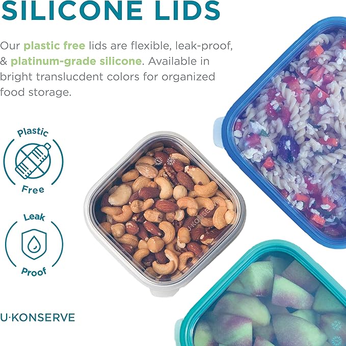 U Konserve Stainless Steel Food Storage Bento Box Container, Leak Proof Silicone Lid Dishwasher Safe - Plastic Free (30oz Teal)
