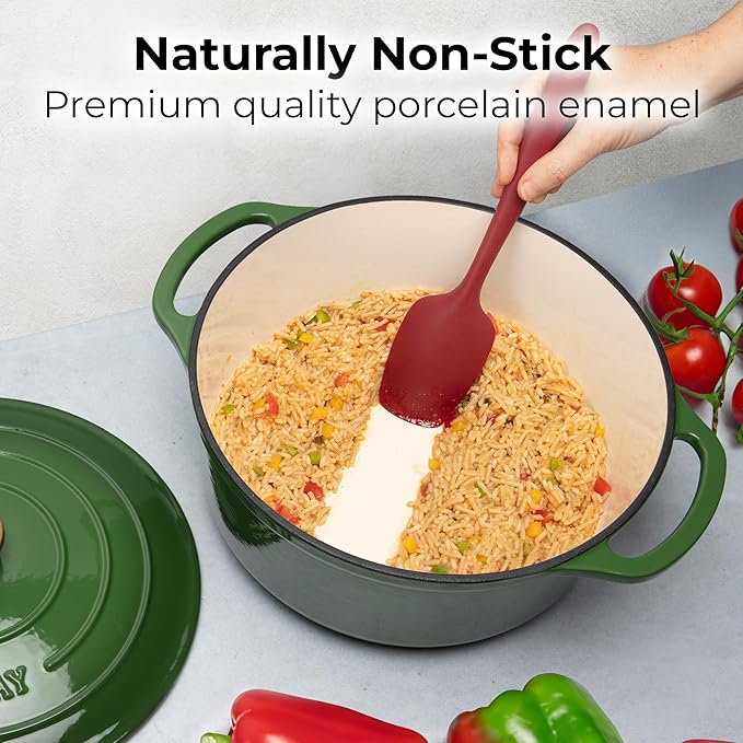 Zulay Kitchen 5 Quart Enameled Cast Iron Dutch Oven Pot with Lid – Premium Durability & Oven Safe up to 500°F – Heavy Duty Cookware Perfect for Bread Baking, Stews, Braising & Roasting – Green