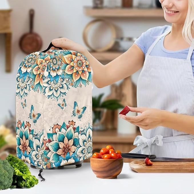 Floral Butterflies Blender Dust Cover Kitchen Appliance Oil-Proof Food Processor Protective Cover with Top Handle Keep Your Kitchen Clean Colorful Decor