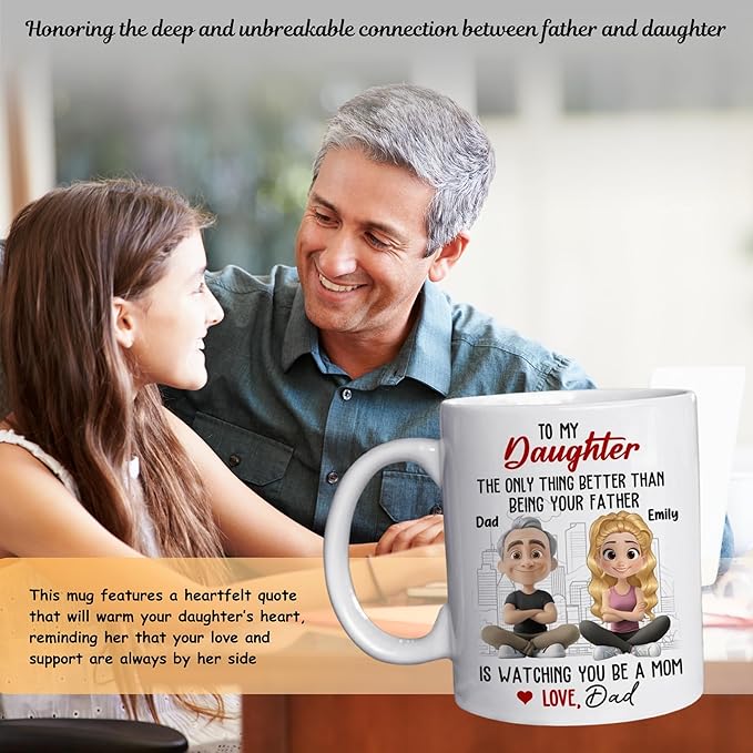 Wrappiness Dad And Daughter Personalized Coffee Mug - Watching You Become A Mom, Thoughtful Gifts for Daughter from Dad, Birthday Mothers Day Gift from Father