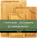 3-Piece Wooden Cutting Board Set with Juice Grooves, Acacia Wood Chopping Boards for Kitchen Prep and Charcuterie Serving, Eco Friendly Multi Size Cutting Boards with Built-in Handles (Natural)