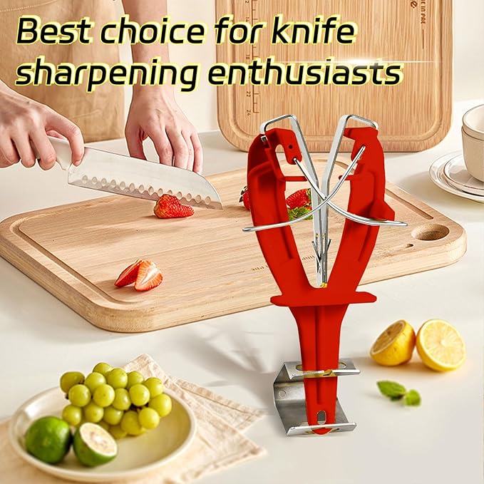 Stainless Steel Knife Sharpener Tool with Bracket, Maintenance Sharpening Tool for Kitchen Abattoirs Knives Helps Repair Sharpens (Red)