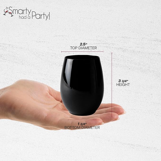 Smarty Had A Party 64 Black Disposable Stemless Wine Glasses 12 oz – Stemless Wine Glass Plastic and Cocktail Glasses Disposable Classy, Plastic Punch Cups for Parties, Weddings and Events