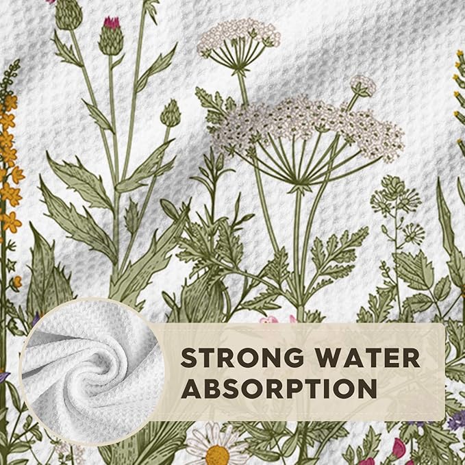 Artoid Mode Wildflower Floral Spring Kitchen Towels Tea Towels, 18x30 Inch Oversize Quick Dry Microfiber Cloth Dish Towels for Kitchen Drying Set of 2