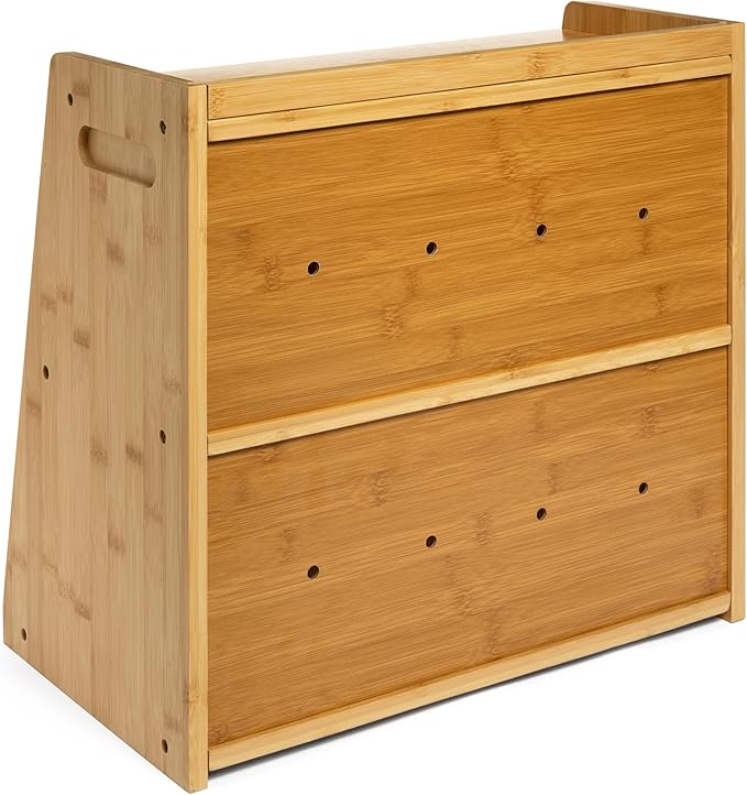 Extra Large Bamboo Bread Box for Kitchen Countertop, Dual-Layer Breadbox Provides Double the Bread Storage Space, Holds Multiple Loaves, Durable & Beautiful with Frosted Acrylic Panels