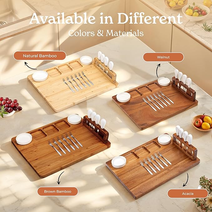 SMIRLY Charcuterie Boards Set, Large Cheese Board Set, Natural Walnut Wood Charcuterie Tray with Accessories - Housewarming Gifts New Home, Wedding & Bridal Shower Gifts for Women, Couples