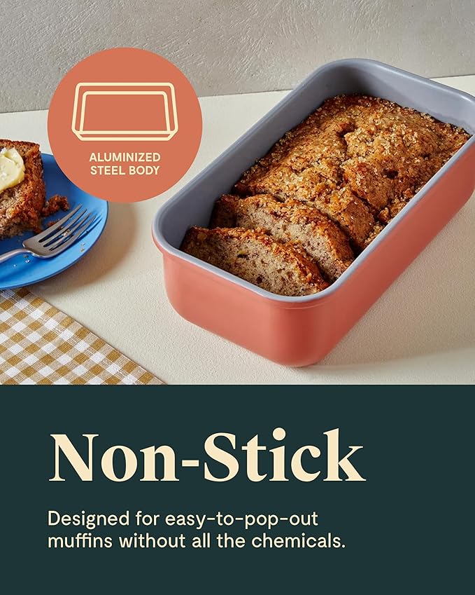 Caraway Non-Stick Ceramic 1 lb Loaf Pan Duo - Naturally Slick Ceramic Coating - Non-Toxic, PTFE & PFOA Free - Perfect for Pound Cakes, Breads, & More - Gray