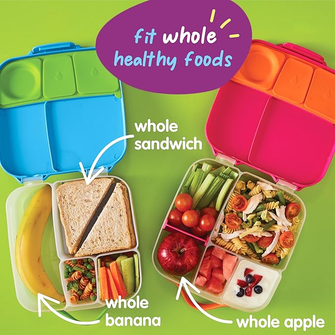 b.box Kids Lunch Box – 4 compartments (2 Leak-proof) Bento Box with Cold Pack & Removable Divider Reusable Snack Containers with Lids, Snack Box for Toddlers & Older Kids 8 1/2 cups (Midnight)