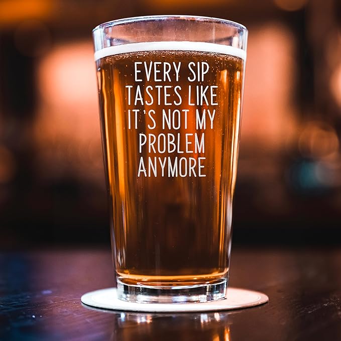 Every Sip Premium 16 oz Beer Pint Glass, Laser Engraved Beer Pint for Retirement, Lead-Free Drinking Glass, Beer Lover Gift (Every Sip One Side FBA)