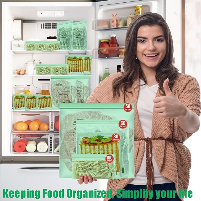 Compostable Snack Storage Zip Bags, 100 Count | 2 Mil | 6.5 IN x 3.25 IN, Freshness Easy Open Biodegradable Eco-Friendly Reclosable Compost Zipper Bags for Food On the Go