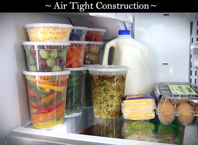 Zekii EXTRA THICK Food Storage Containers [24 Set] Mix Size Plastic Deli Containers with Lids, Slime, Soup, Meal Prep Containers, Leakproof, BPA Free Microwave Dishwasher Freezer Safe w/Measurments