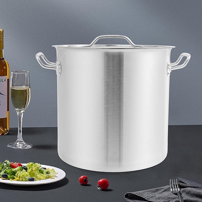 25L/26.4Qt Commercial Large Stock Pot with Lid,Nickel Free Stainless Steel Cookware Healthy Polished Stockpots, Induction Soup Pot for Cooking Home Use