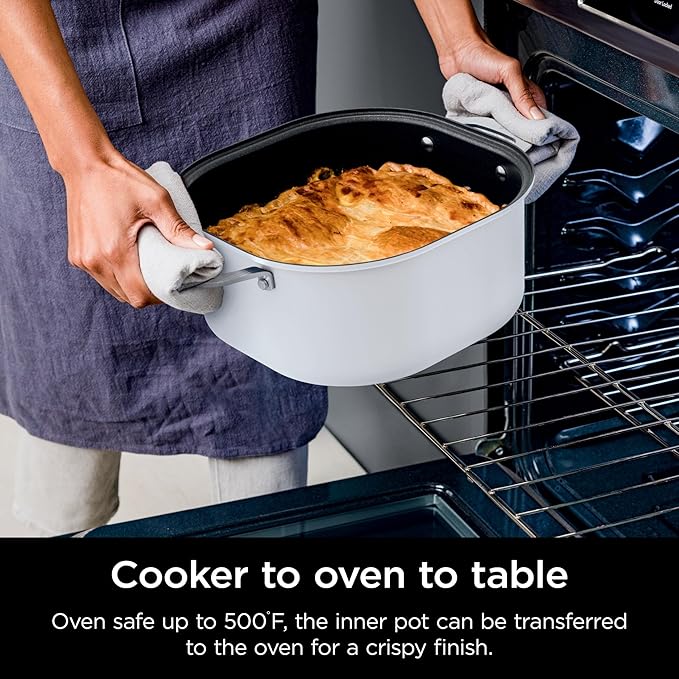 Ninja Foodi PossibleCooker PRO 6.5Qt Multicooker 8 in 1 Slow Cooker, Dutch Oven, Steam Bake Roast Sear Sauté Bread Maker Warmer, Glass Lid, Integrated Spoon, Nonstick (WHITE)