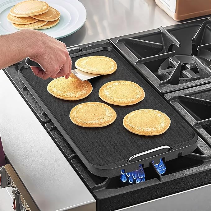 CUSIMAX Stove Top Griddle Pan, 14.96" x 8.66" Aluminum Non-stick Grill & Griddle Pan with Stainless Steel Handles, Flat Top Grill for Gas Stove/Charcoal Grills/Indoor&Outdoor Grill or Campfire