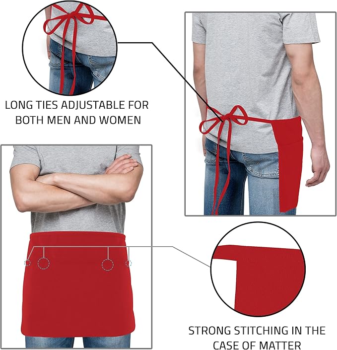 Utopia Wear 12 Pack Server Apron with 3 Pockets, Waist Apron for Waiter Waitress, 12 Inches