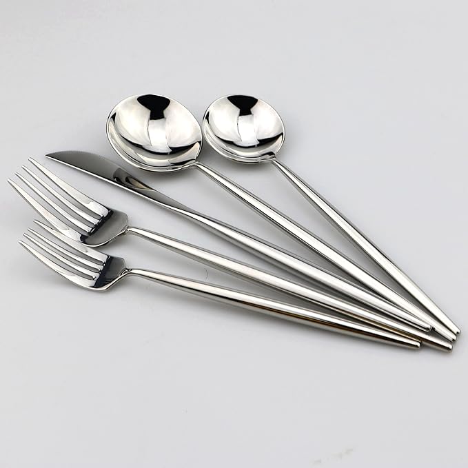 5-Piece Flatware Set, 18/10 Stainless Steel Dishwasher Safe, Mirror Polishing Silver