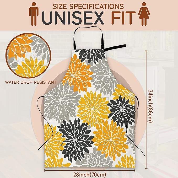 Cooking Apron for Women and Men,Adjustable Chef Bib Apron with 2 Pockets, Water and Oil Resistant for Kitchen Use