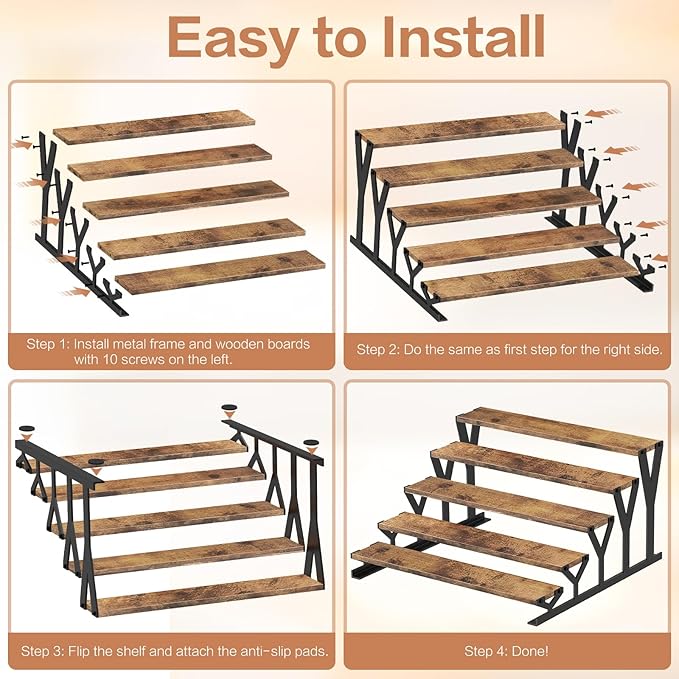 KALYLOC 5 Tier Wooden Display Riser Stand 13.8 Inch Metal Step Cologne Stand Perfume Organizer Tabletop Tiered Display Shelf Rack for Cupcake Spice Figures Cosmetics Candles (Brown, Y-Shape)
