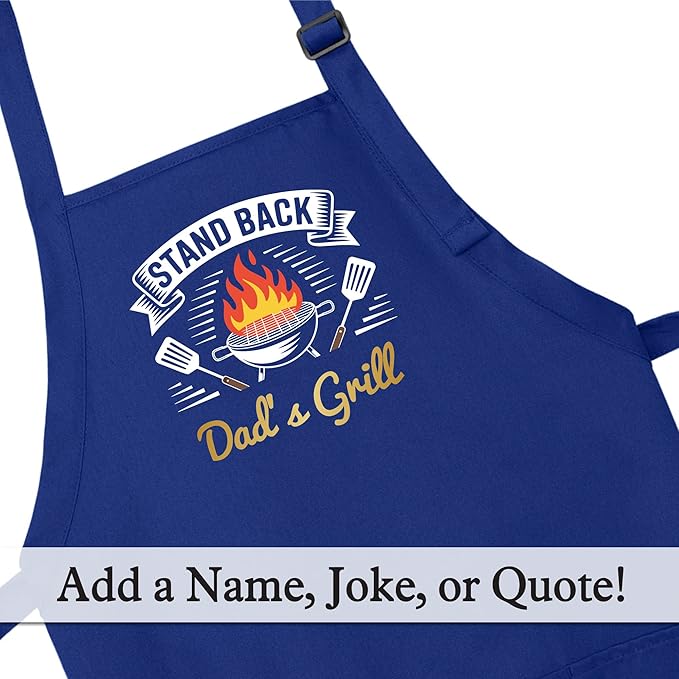 Personalized Medium Length Cooking & Grill Apron – Stand Back Design with Custom Text (1-2 Lines)
