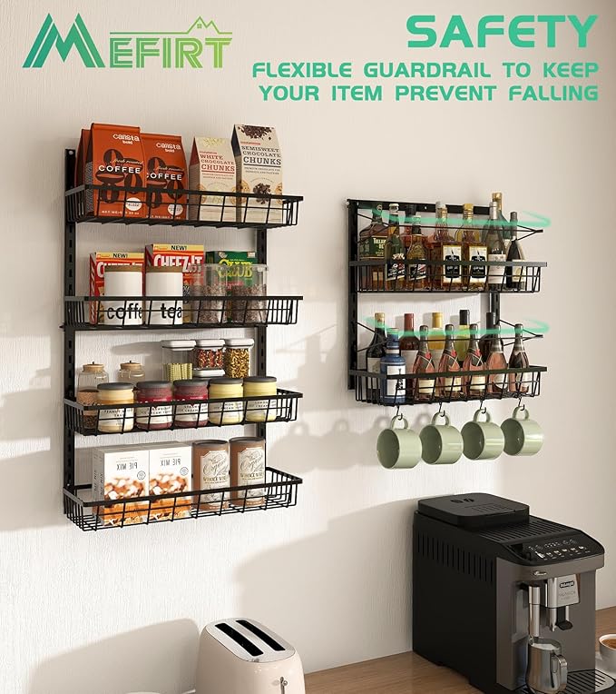 10-Tier Over The Door Pantry Organizer, Pantry Organization and Storage, Black Metal Hanging Adjustable Basket, Wall Spice Rack Seasoning Shelves, Home & Kitchen Essentials