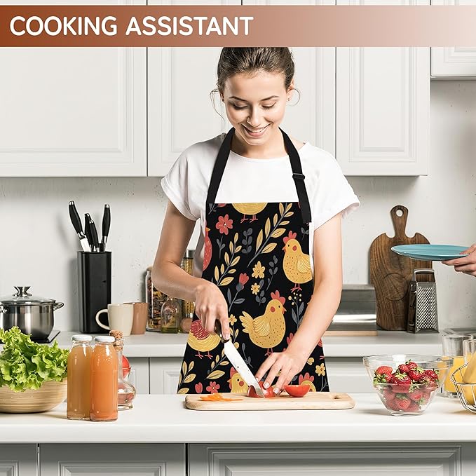 Cooking Apron for Women and Men,Adjustable Chef Bib Apron with 2 Pockets, Water and Oil Resistant for Kitchen Use