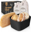 Extra Large Bread Box for Kitchen Countertop with 2 Bread Bags - Sturdy Modern Construction, Ribbed Design Keeps Bread Fresh Longer - Large Sourdough Bread Box with Cutting Board Lid (Black)
