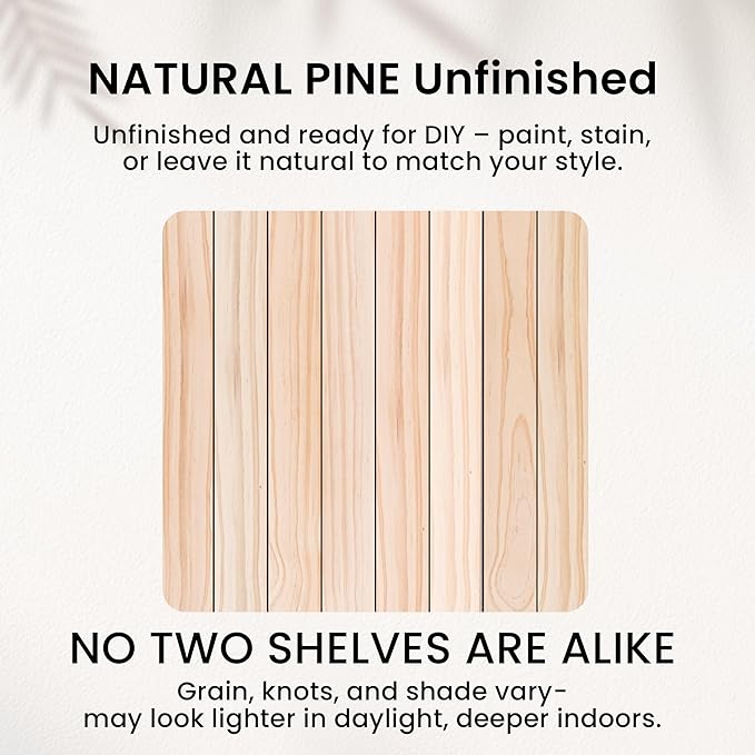 Fun Memories 36 Inch Floating Shelves for Wall, Deep Rustic Solid Wood Floating Shelves for Storage - Farmhouse Wall Mounted with Heavy-Duty Metal Bracket, 36" W x 8" D, Set of 2,Unfinished for DIY