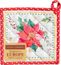 Maison d' Hermine Pot Holders 100% Cotton Heat Resistant Potholders 8" x 8" Hot Pads with Loop for Thanksgiving Christmas Decorations BBQ Cooking Handling Hot Pans (Pack of 1, Poinsettia Christmas)