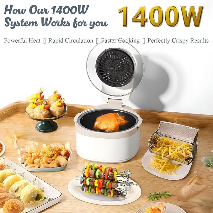 Rotatable 8-in-1 Air Fryer Toaster Oven Combo 7.5QT Large Glass Air Fryer, Rapid HotAir Tech, Family-Size Smart Cooker, Trending Modern Kitchen Essential for Healthy Meals (Dreamy blue)