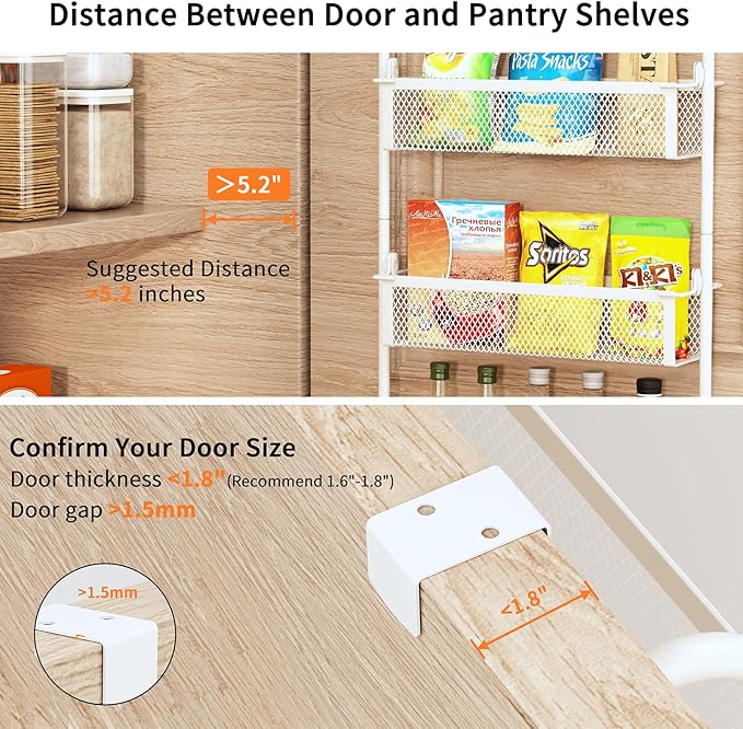 Over The Door Pantry Organizer, 8-Tier Pantry Organization and Storage, Over The Door Spice Rack, Home & Kitchen Storage Shelves for Cabinet, White