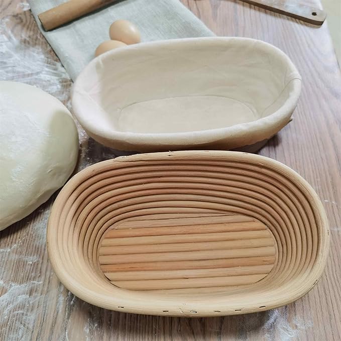 Banneton Bread Proofing Basket set of 2, 9.8 Inch Oval Sourdough Proofing Baskets with Liner,Dough Proofing Bowls,Made of Natural rattan,for Sourdough Bread Baking Supplies