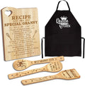 Christmas Granny Gifts, Gifts for Granny for Grandma Wooden Cutting Board with Cooking Utensils Set with Apron from Grandkids Kitchen Set